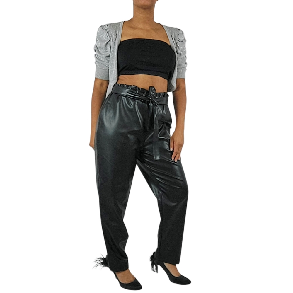 Bagatelle Collection Faux Leather Vegan Paperbag Pants